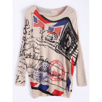 

Oversized Stamp Print Sweater, Apricot