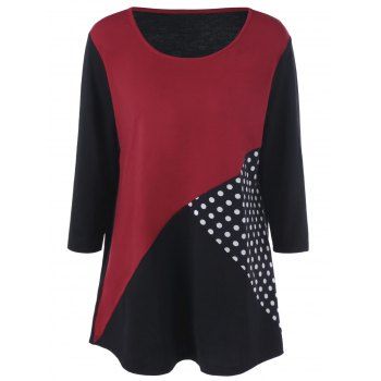 [17% OFF] 2023 Plus Size Polka Dot Panel T-Shirt In BLACK/WHITE/RED ...