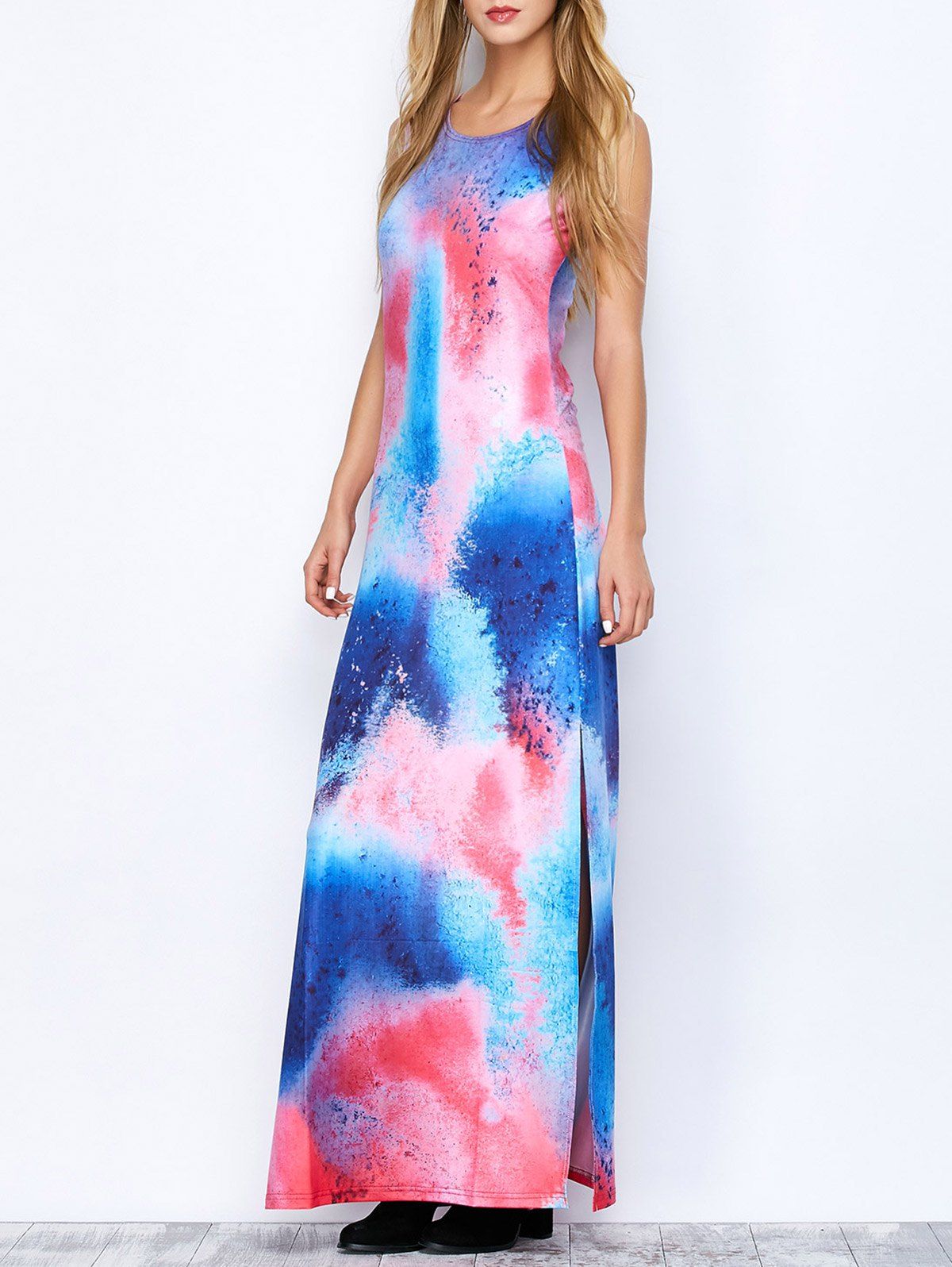 

Multicolor Tie-Dye Maxi Slit Dress, Colorful