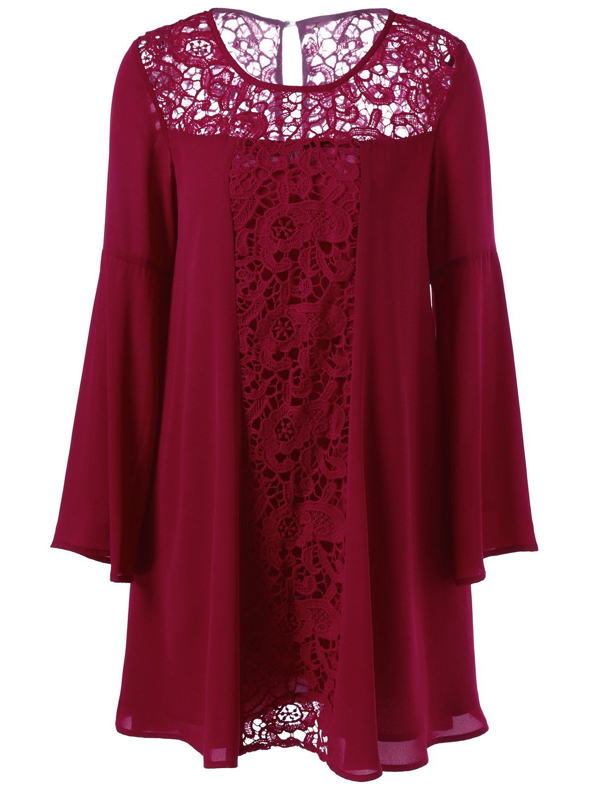 [17% OFF] 2020 Lace Panel Flare Sleeves Tunic Blouse In DEEP RED ...