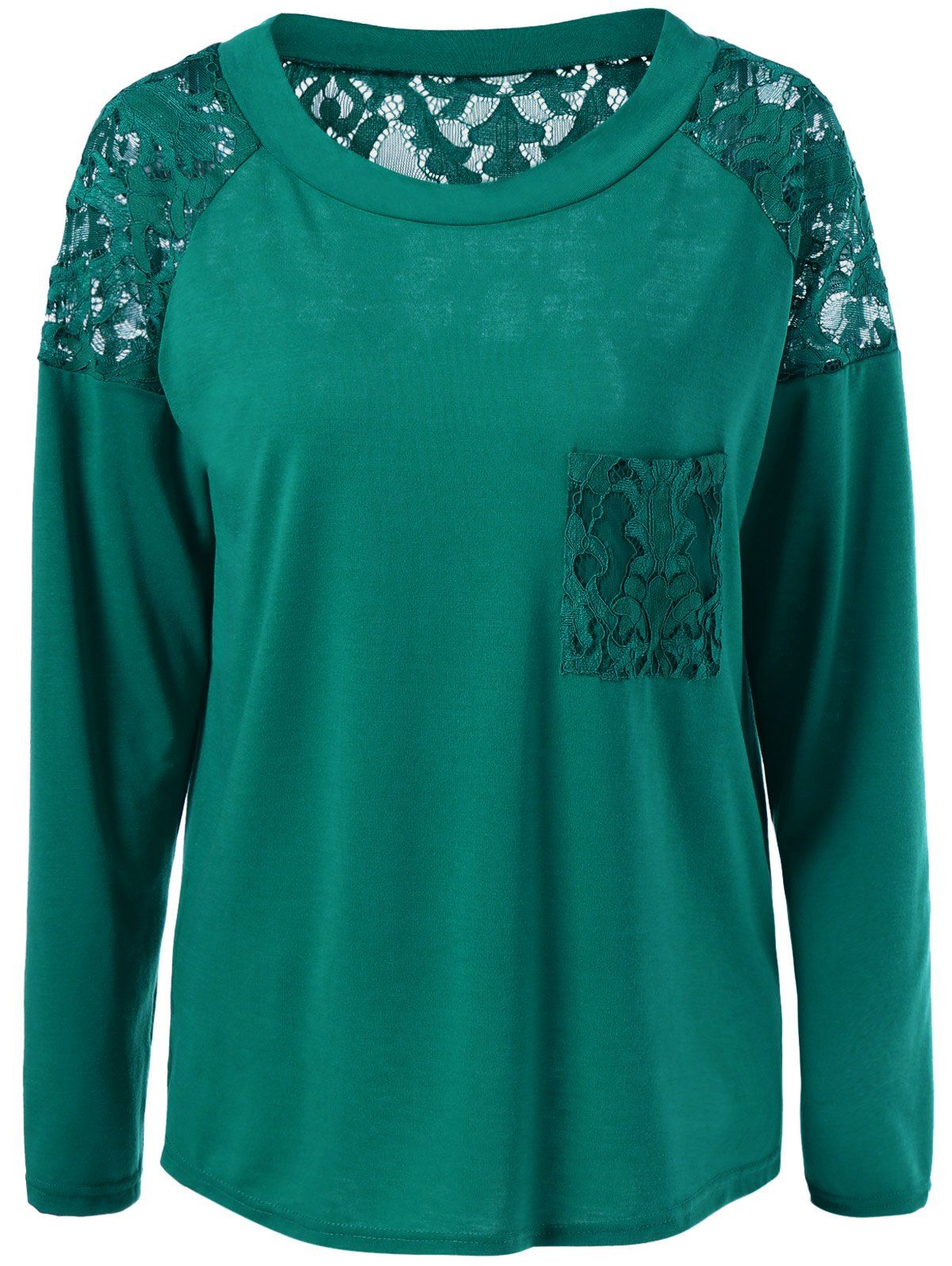 [41% OFF] 2021 Lace Insert Pocket T-Shirt In GREEN | DressLily