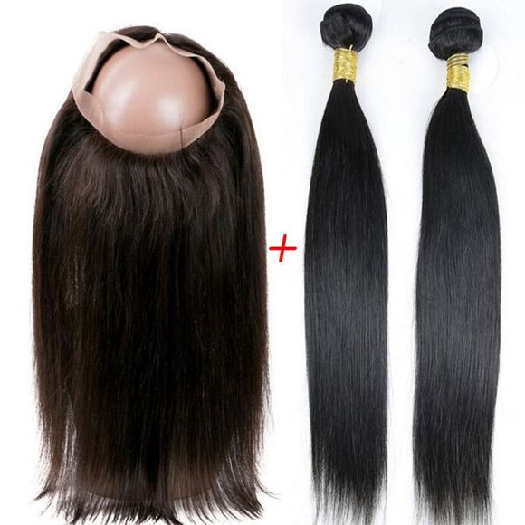 Faddish indienne 5A Remy Droit Hair Weave 2 Pcs / Lot Avec 360 Lace Frontal Human Hair Weave - Noir 14INCH*16INCH*CLOSURE 12INCH