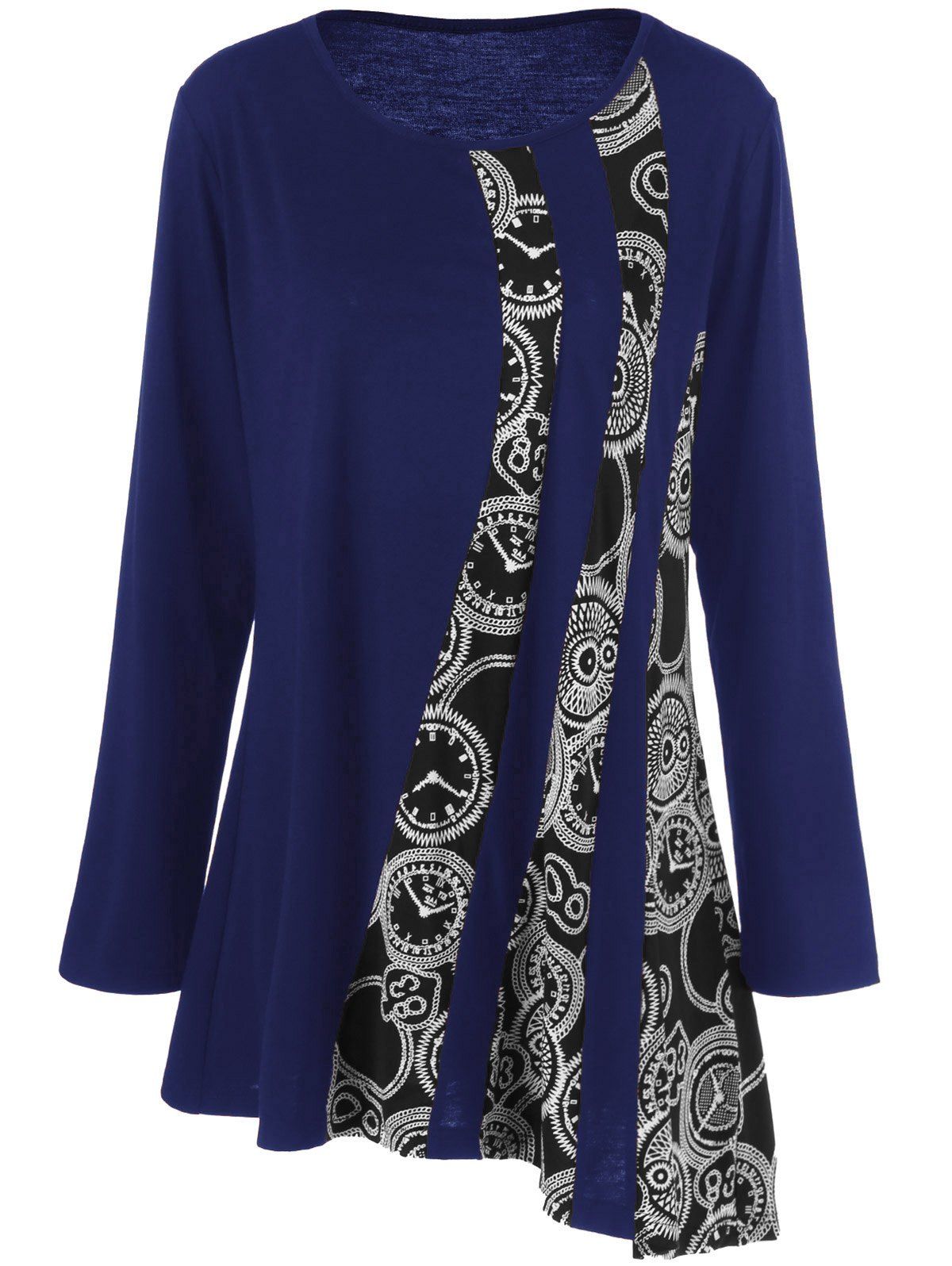 

Plus Size Printed Asymmetric Tunic T-Shirt, Blue