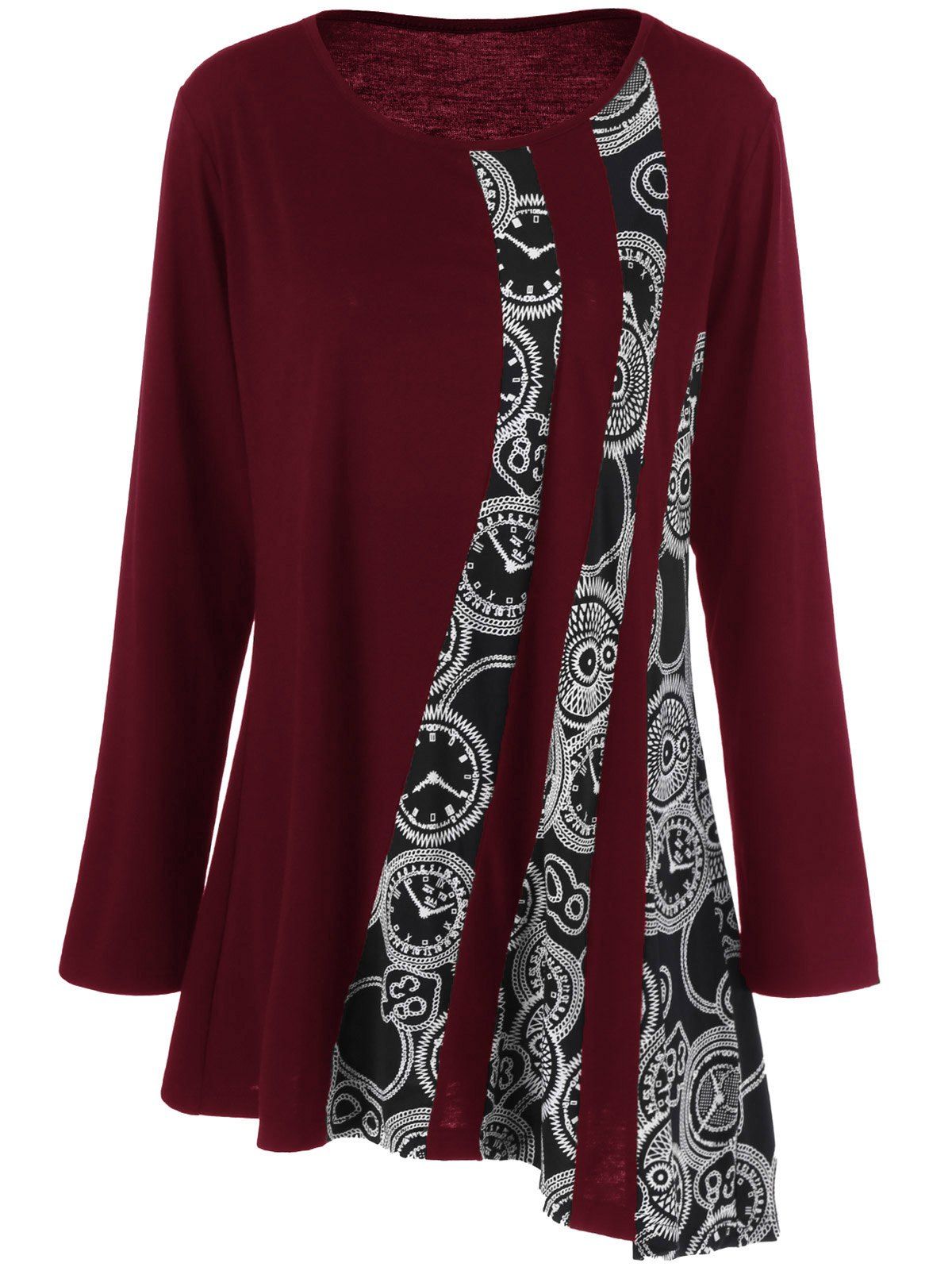 

Plus Size Printed Asymmetric Tunic T-Shirt, Deep red