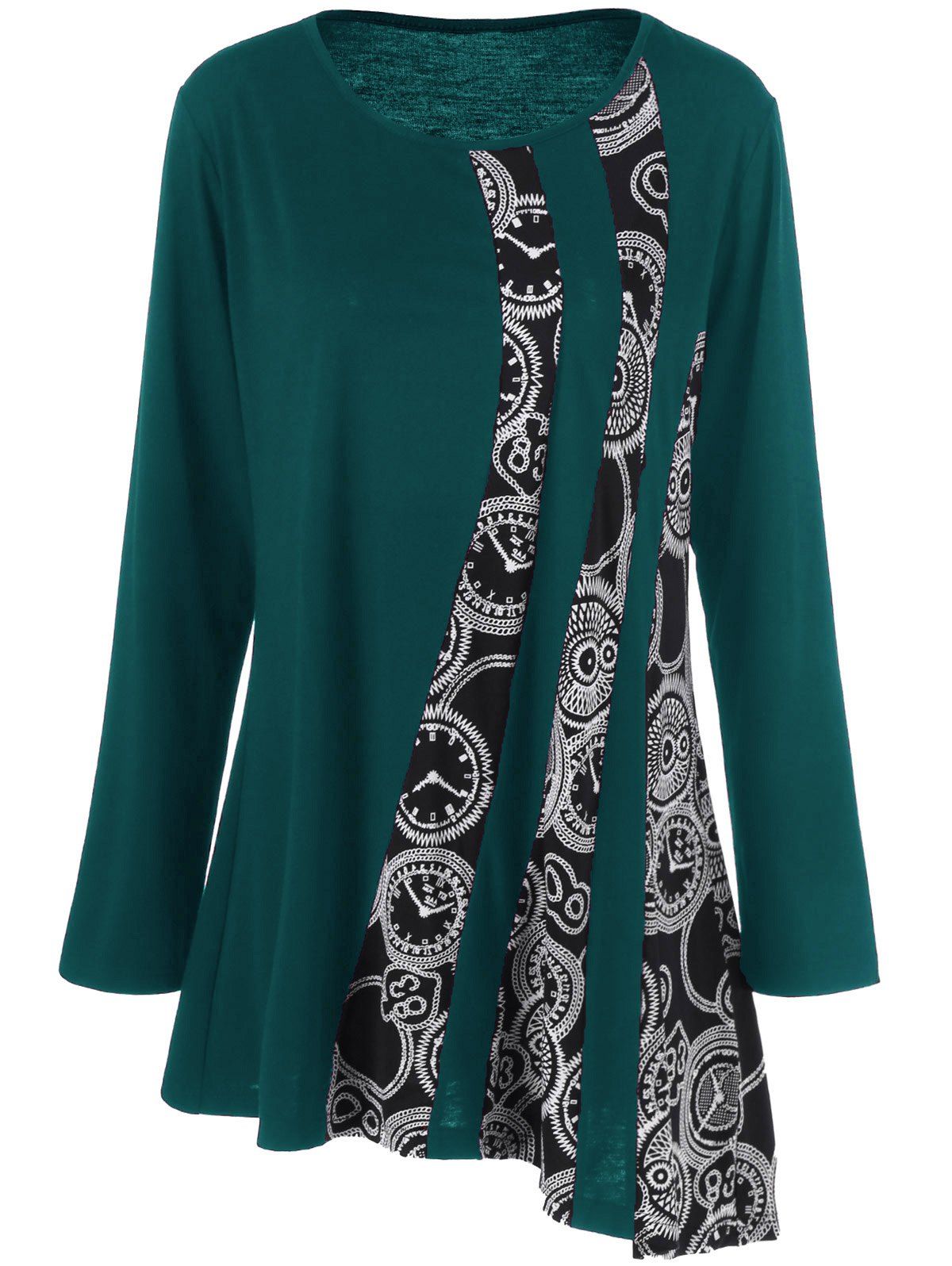 

Plus Size Printed Asymmetric Tunic T-Shirt, Blackish green