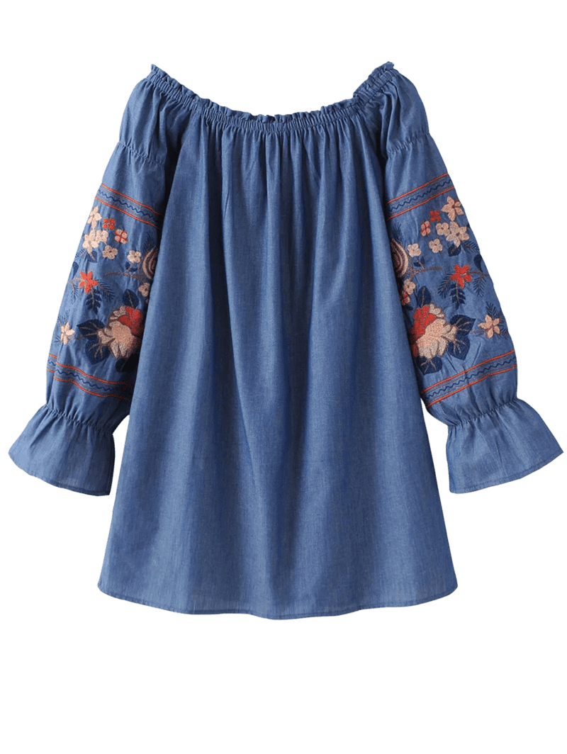 

Embroidered Off The Shoulder Oversized Blouse, Blue