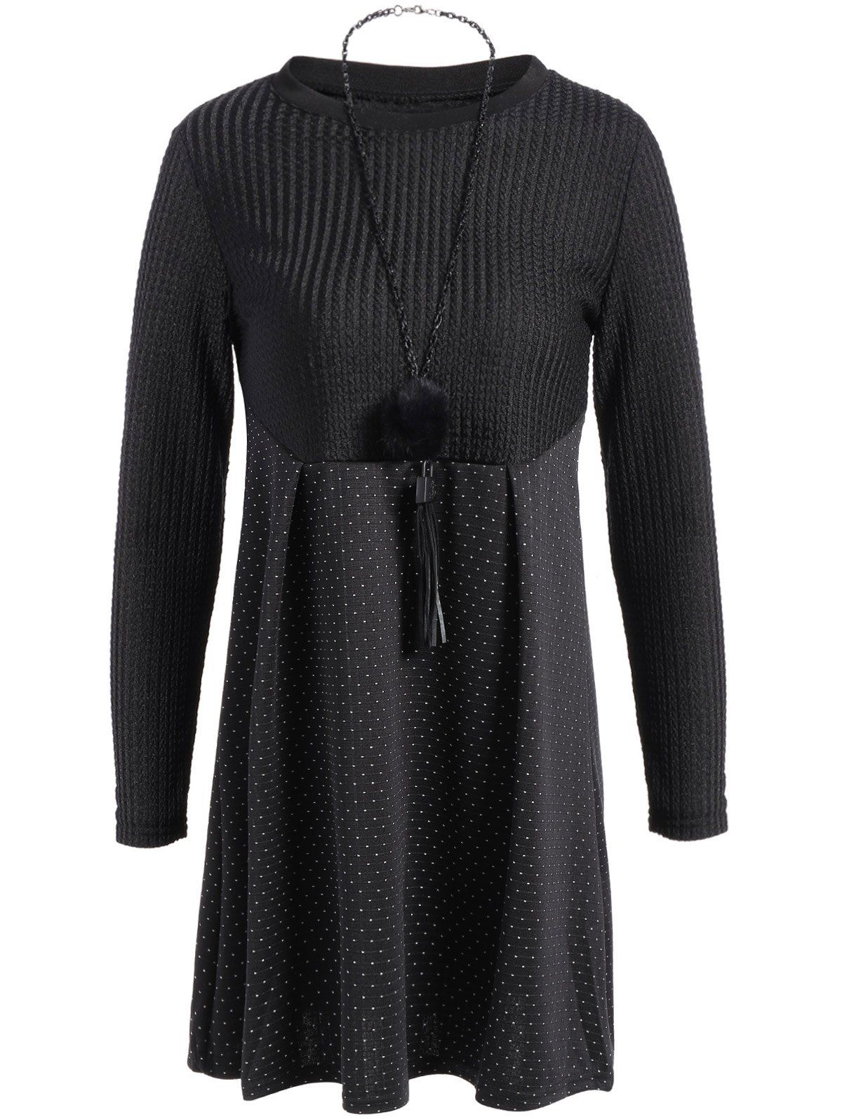 

Plus Size Polka Dot Dress with Necklace, Black