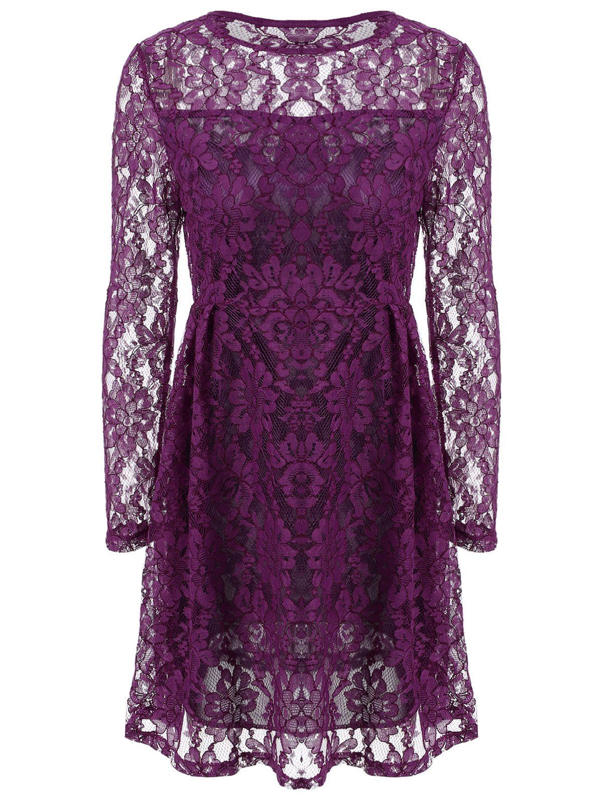 [17% OFF] 2021 Lace See Thru Dress With Sleeves In PURPLE | DressLily