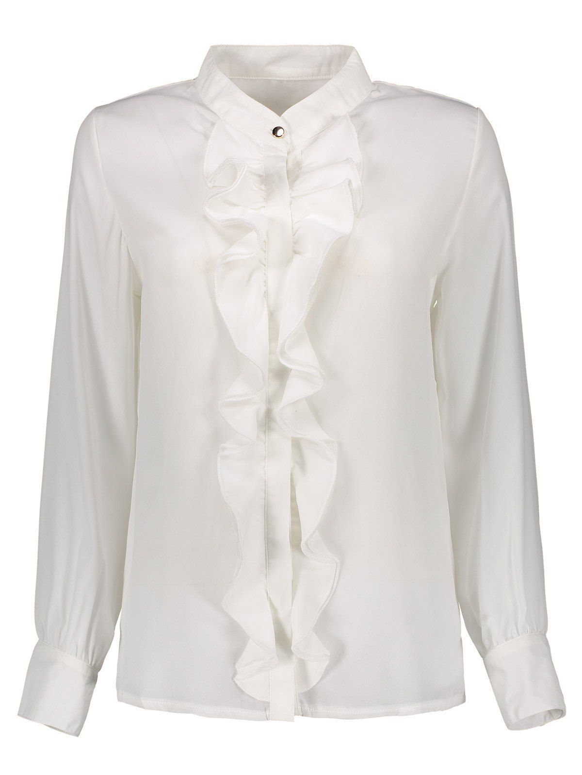 [17% OFF] 2021 Flounced Button Cuffs Blouse In WHITE | DressLily