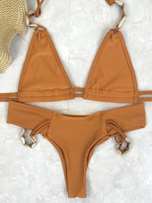 Elégant Halter Neck Shell Agrémentée femmes s 'Bikini Set - Orange L