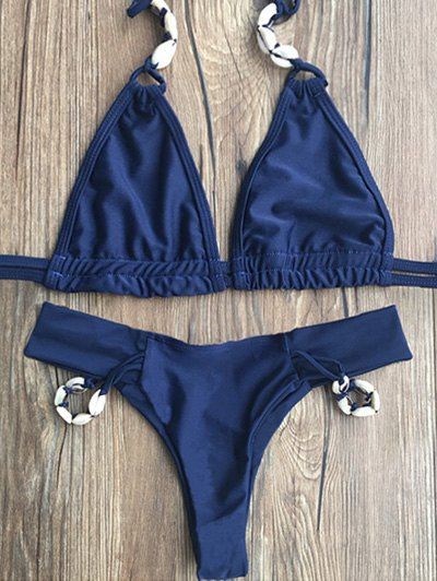 Shell Embellished Halter Neck Bikini Set de Sweet femmes - Bleu profond S