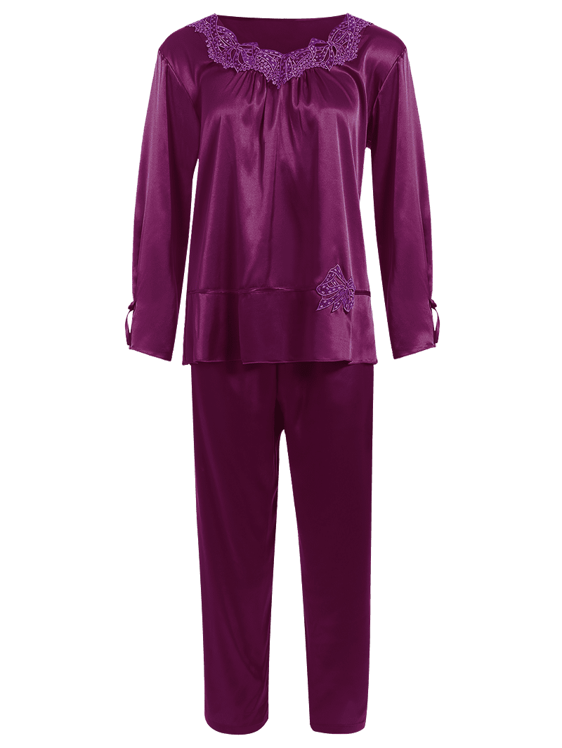 [17 OFF] 2021 Pullover Faux Silk Two Piece Pajamas In DEEP PURPLE