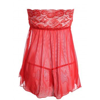 2018 Strapless Lace Panel Mini Babydoll RED M In Baby dolls Online ...