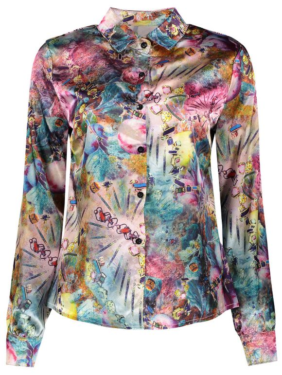Floral Print Silk Like Shirt - multicolore M