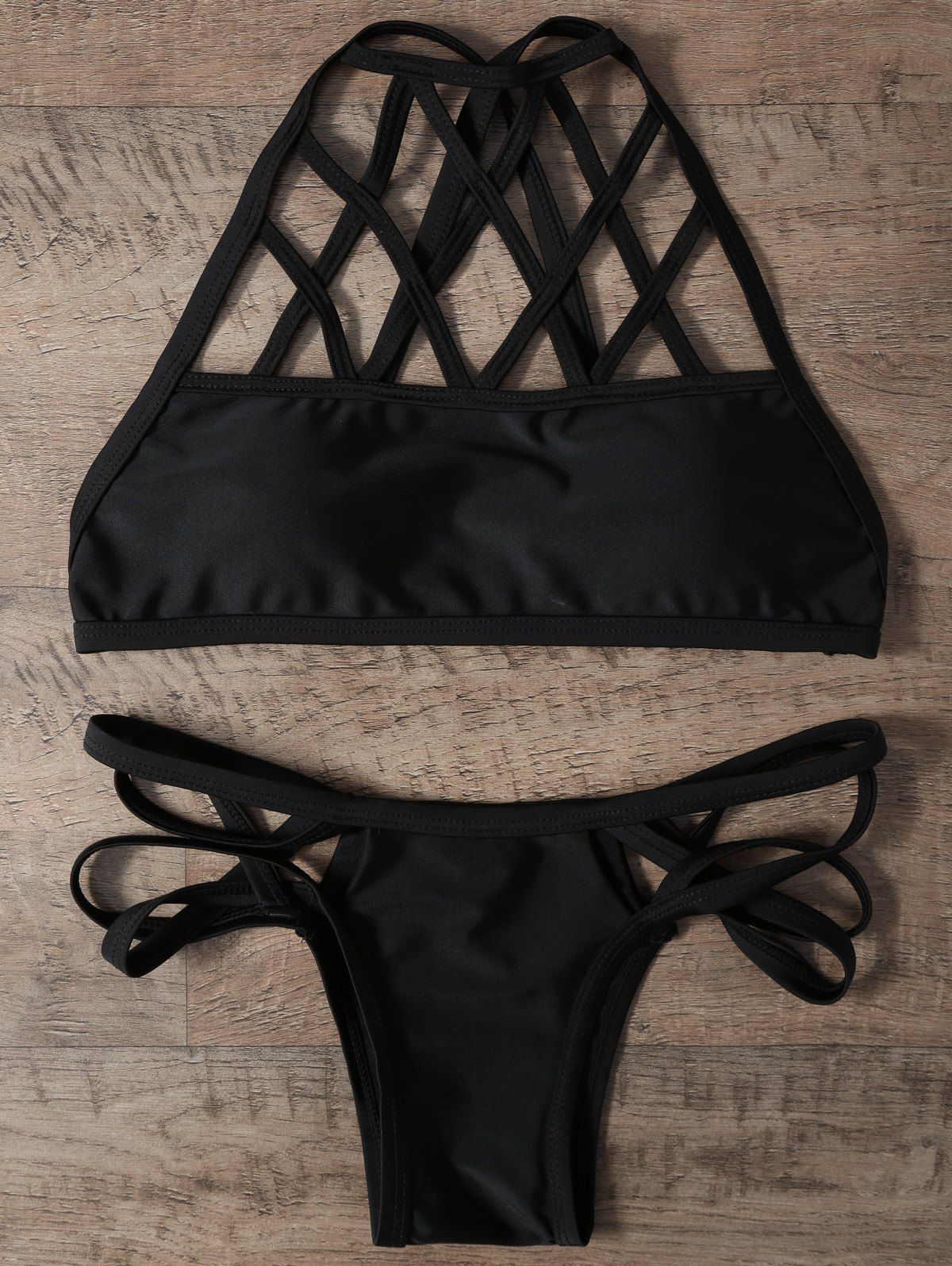 

Strappy Cut Out Bikini Set, Black