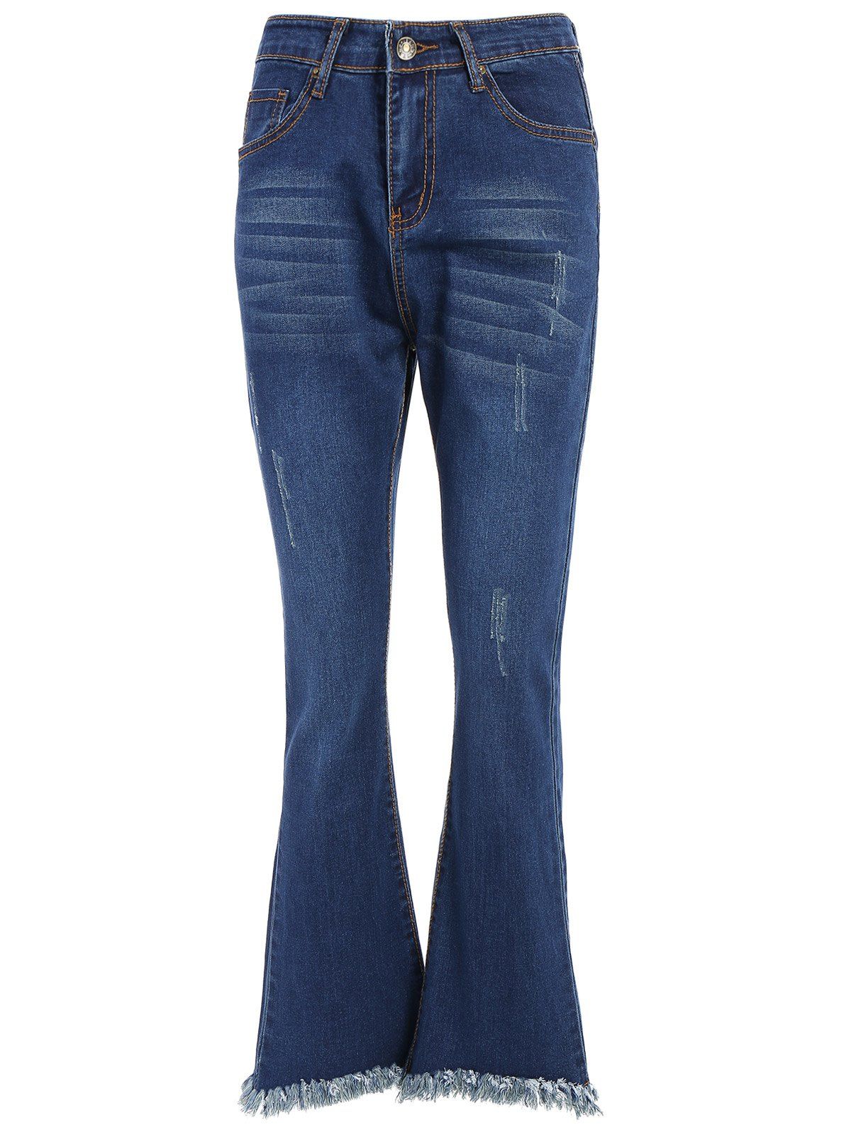 [41% OFF] 2021 High Waisted Fringed Bell-Bottom Jeans In BLUE | DressLily