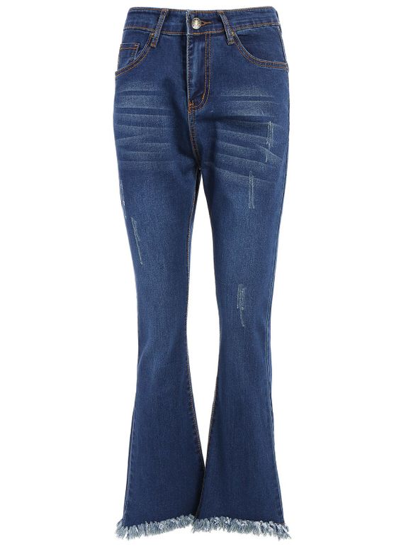 Taille haute à franges Bootcut Jeans - Bleu 30