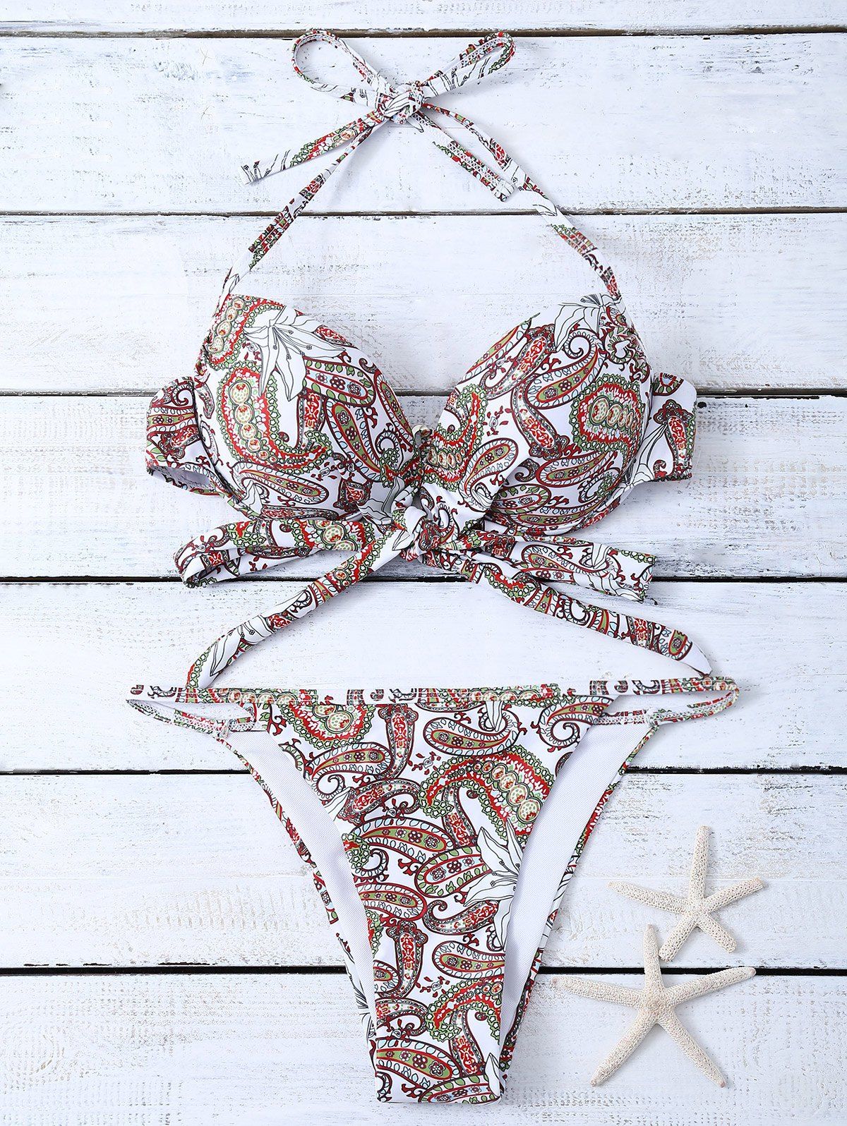 

High Cut Paisley Print Halter Bikini, Colormix
