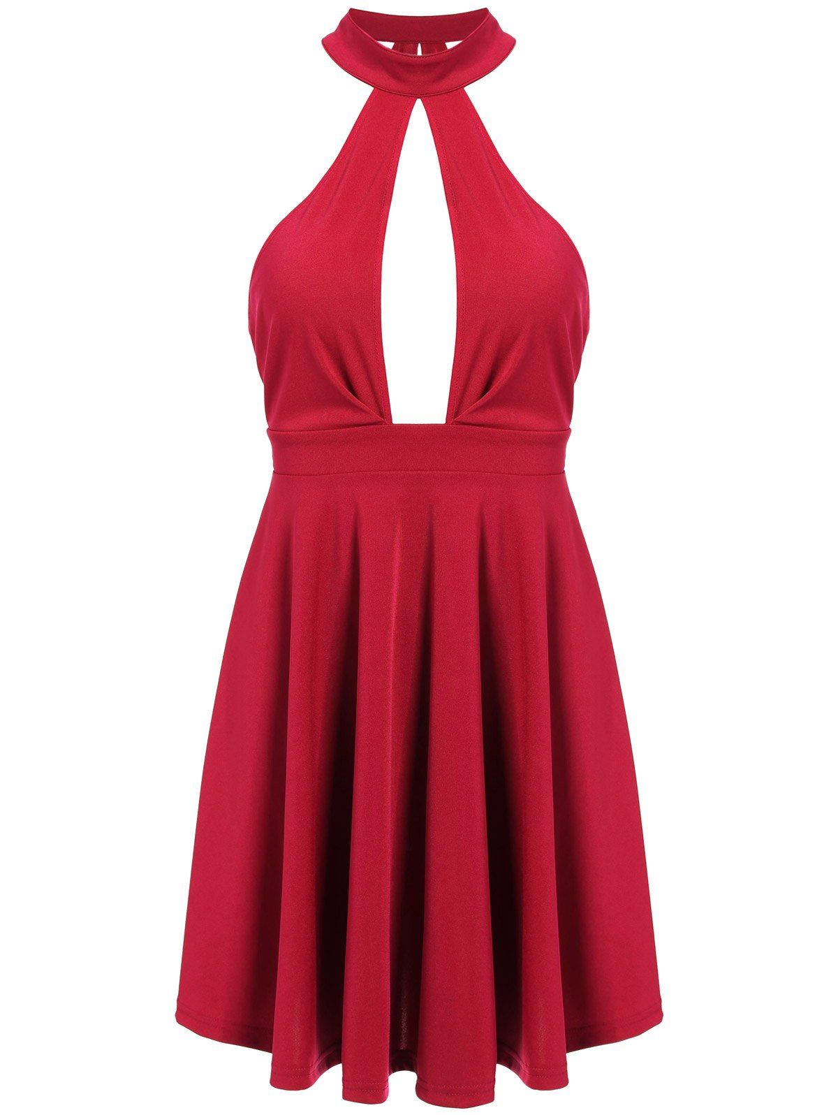 

Low Back Keyhole Mini Cocktail Skater Dress, Red