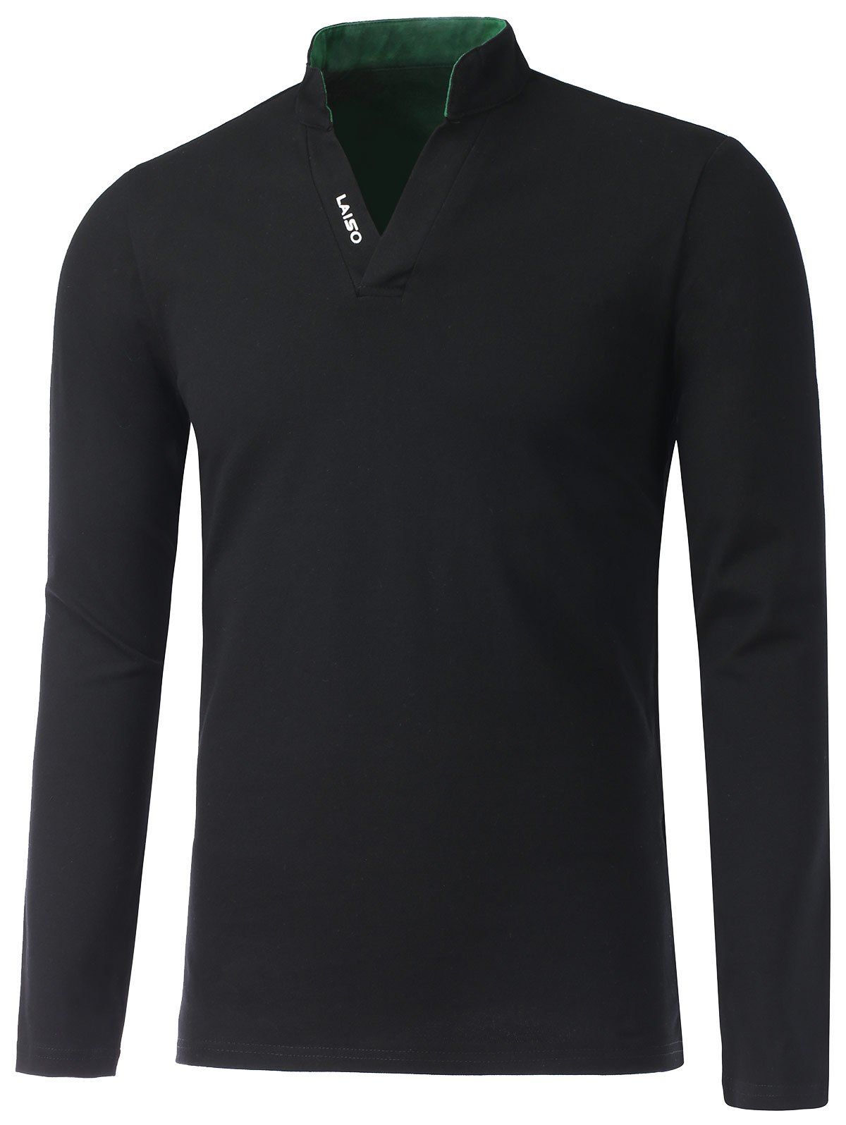 

Stand Collar Long Sleeve Letter Tee, Black