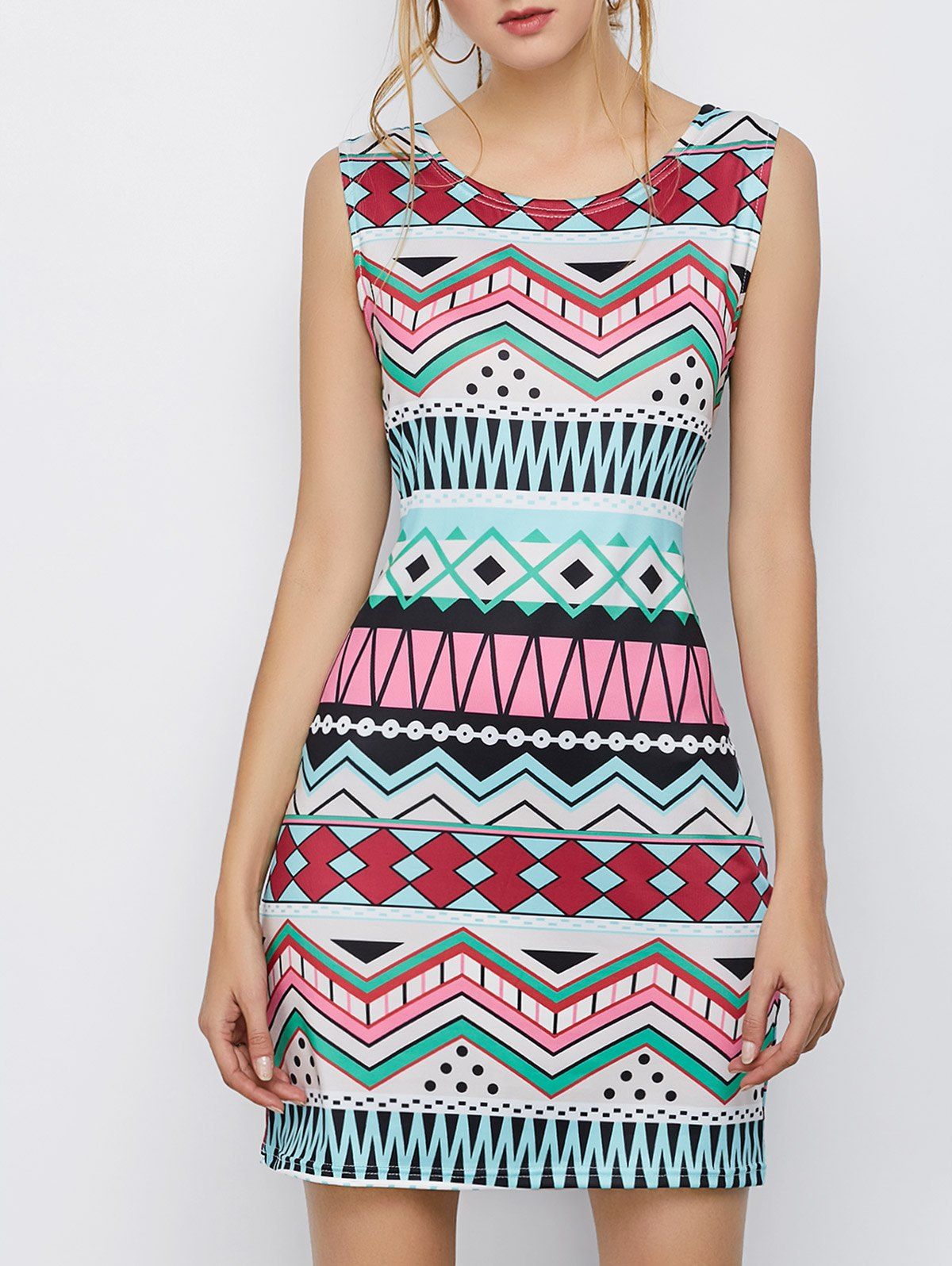 

Geometric Mini Sheath Dress, Light blue