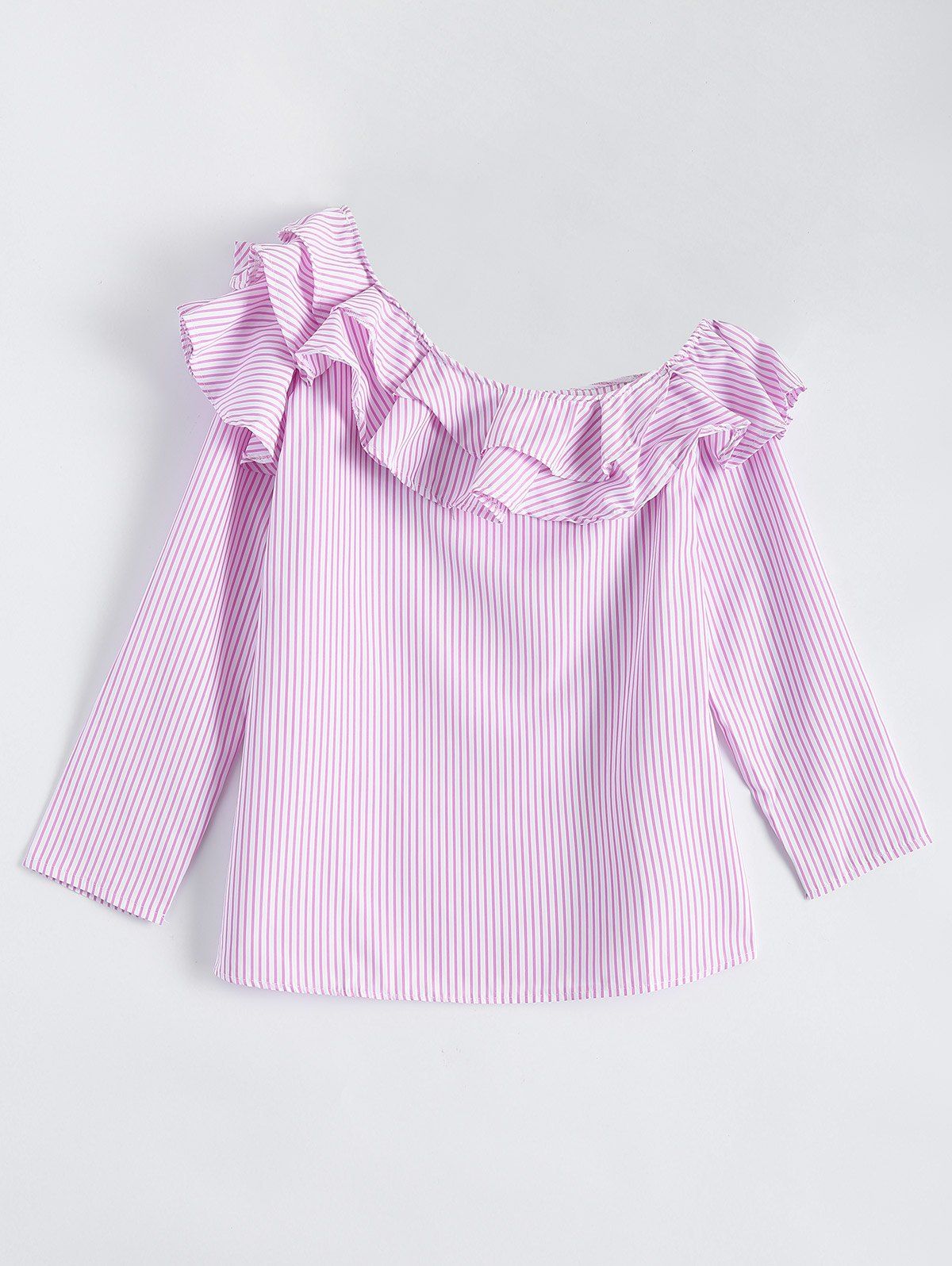 

One Shoulder Ruffles Striped Blouse, Red