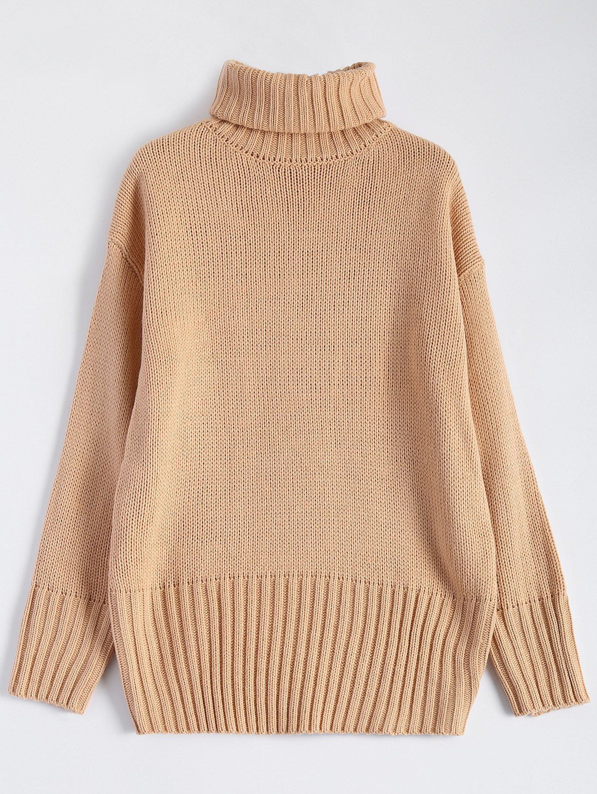 

Turtle Neck Drop Shoulder Sweater, Light khaki