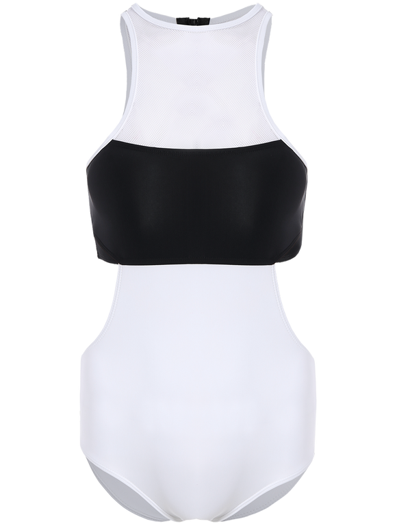 Color Block col haut maillot de bain - Blanc et Noir S