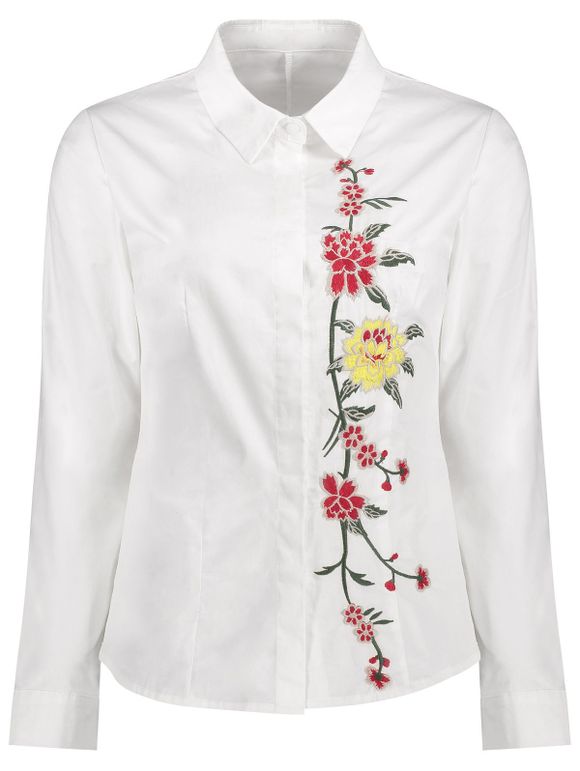 Shirt Floral broderie manches longues - Blanc L