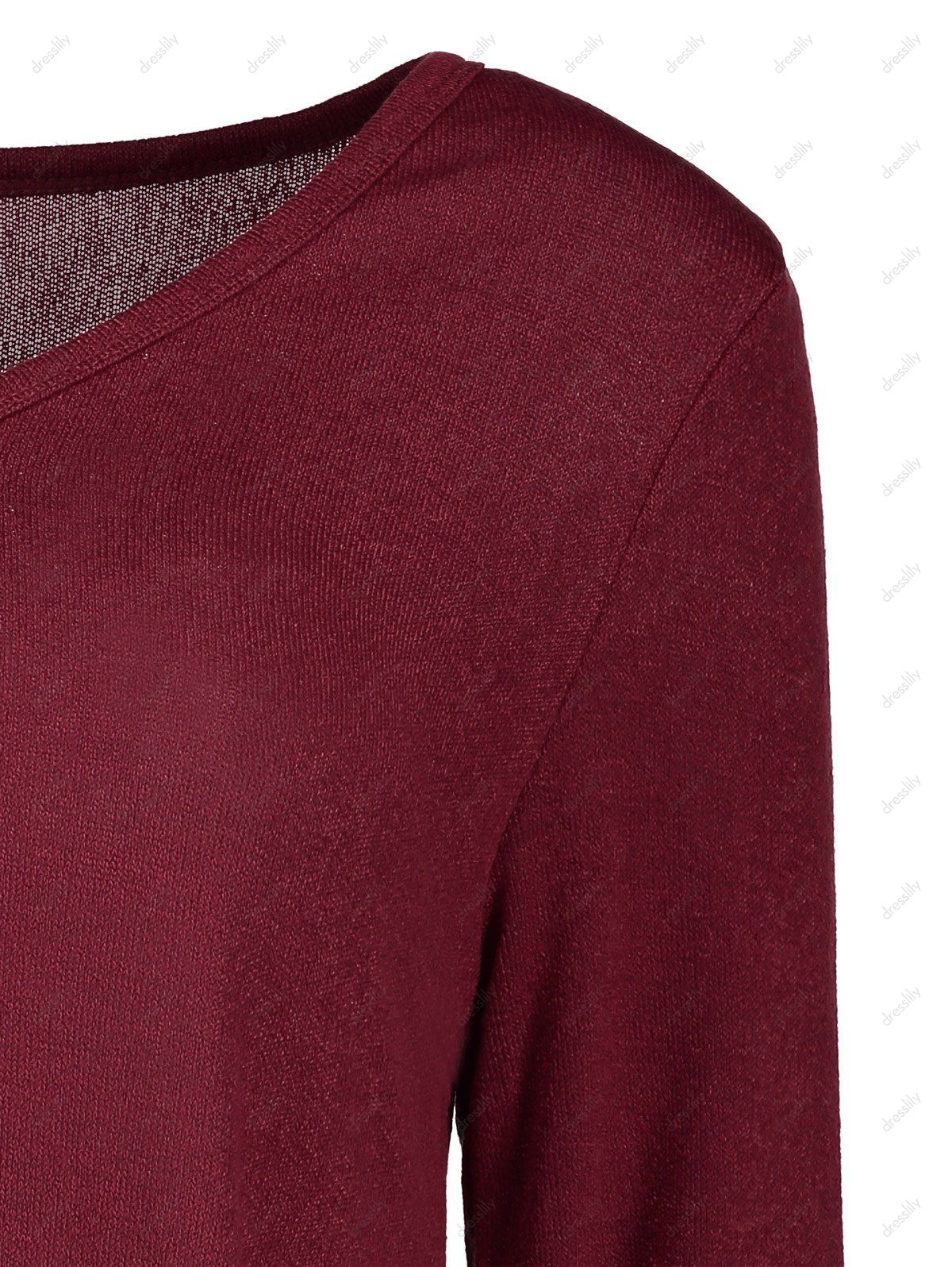 [25% OFF] 2020 V-Neck Long Sleeve Asymmetric Dress In WINE RED | DressLily