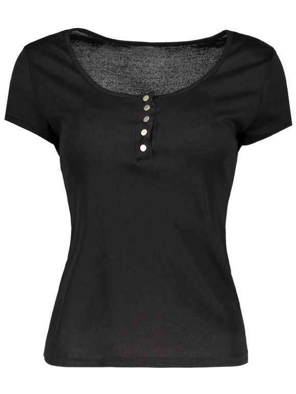 Sexy Scoop cou à manches courtes T-shirt de couleur Minceur Femmes Solide - Noir S
