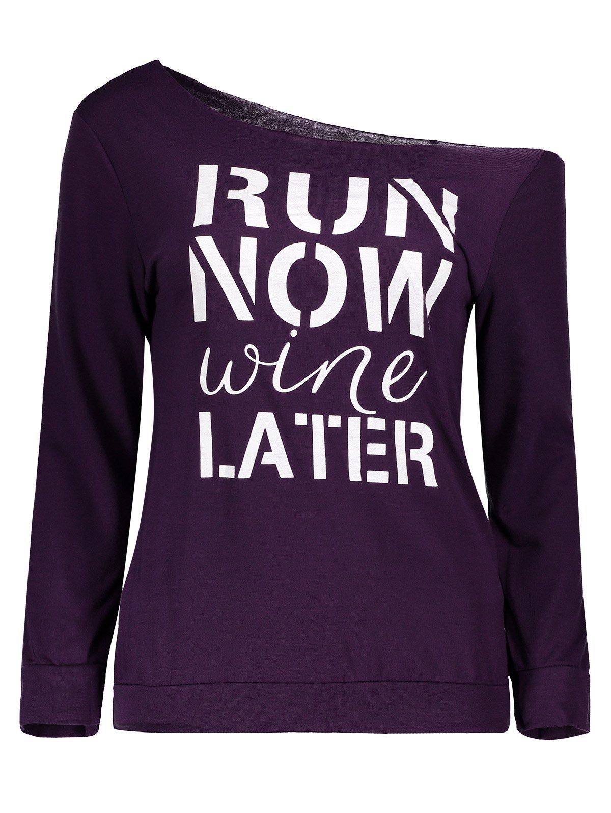 

Trendy Long Sleeve Letter Pattern T-Shirt, Purple