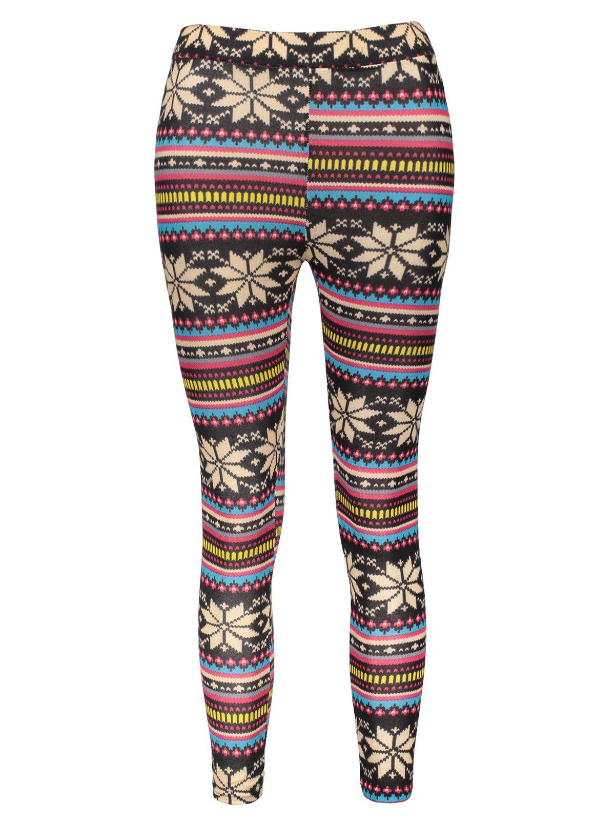 

Charming Bodycon Multicolored Snowflake Printed Leggings For Women, Black