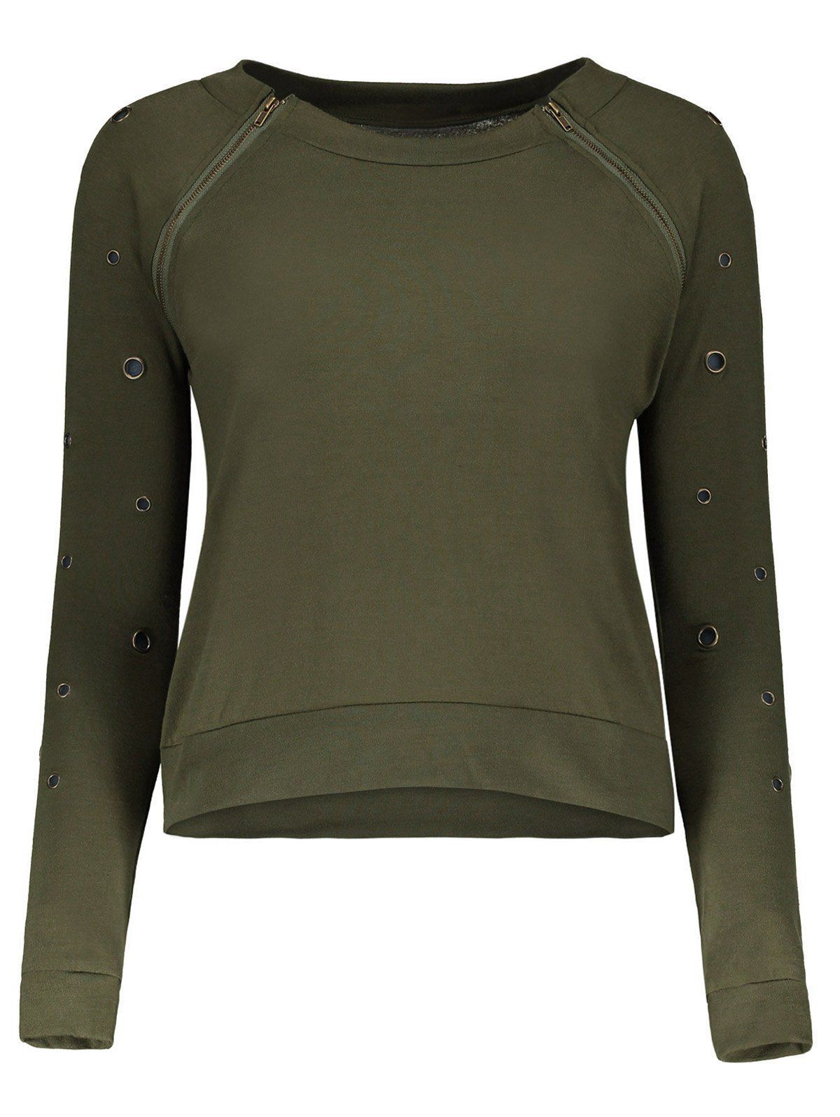 Stylish Scoop Neck Long Sleeve Army Green Hole Design Women's T-Shirt - ARMY GREEN L