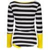 Stylish Scoop Neck Long Sleeve Striped Color Block Women's T-Shirt - BLACK S