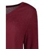 Plain Color V-Neck Long Sleeves Casual Asymmetric Mini Dress - WINE RED S