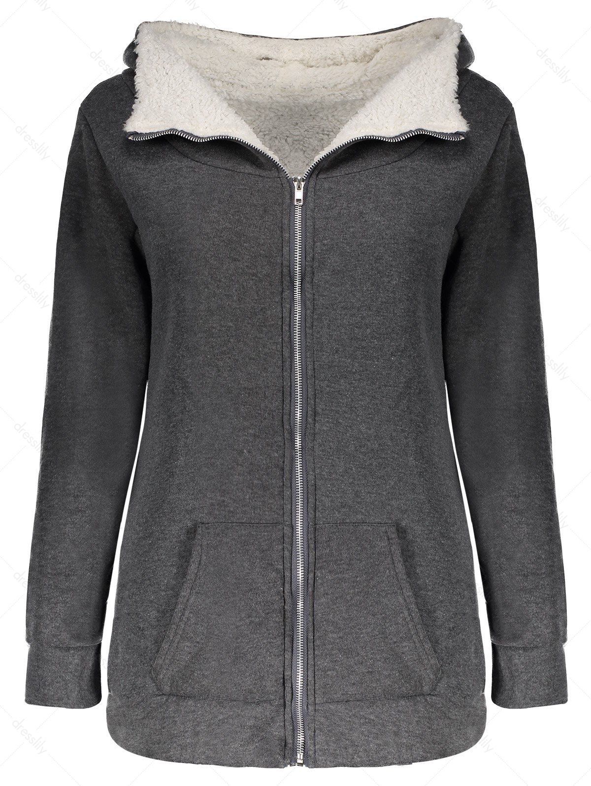 Casual Hooded Long Sleeve Fleece Pocket Design Zippered Women's Coat - GRAY ONE SIZE(FIT SIZE XS TO M)