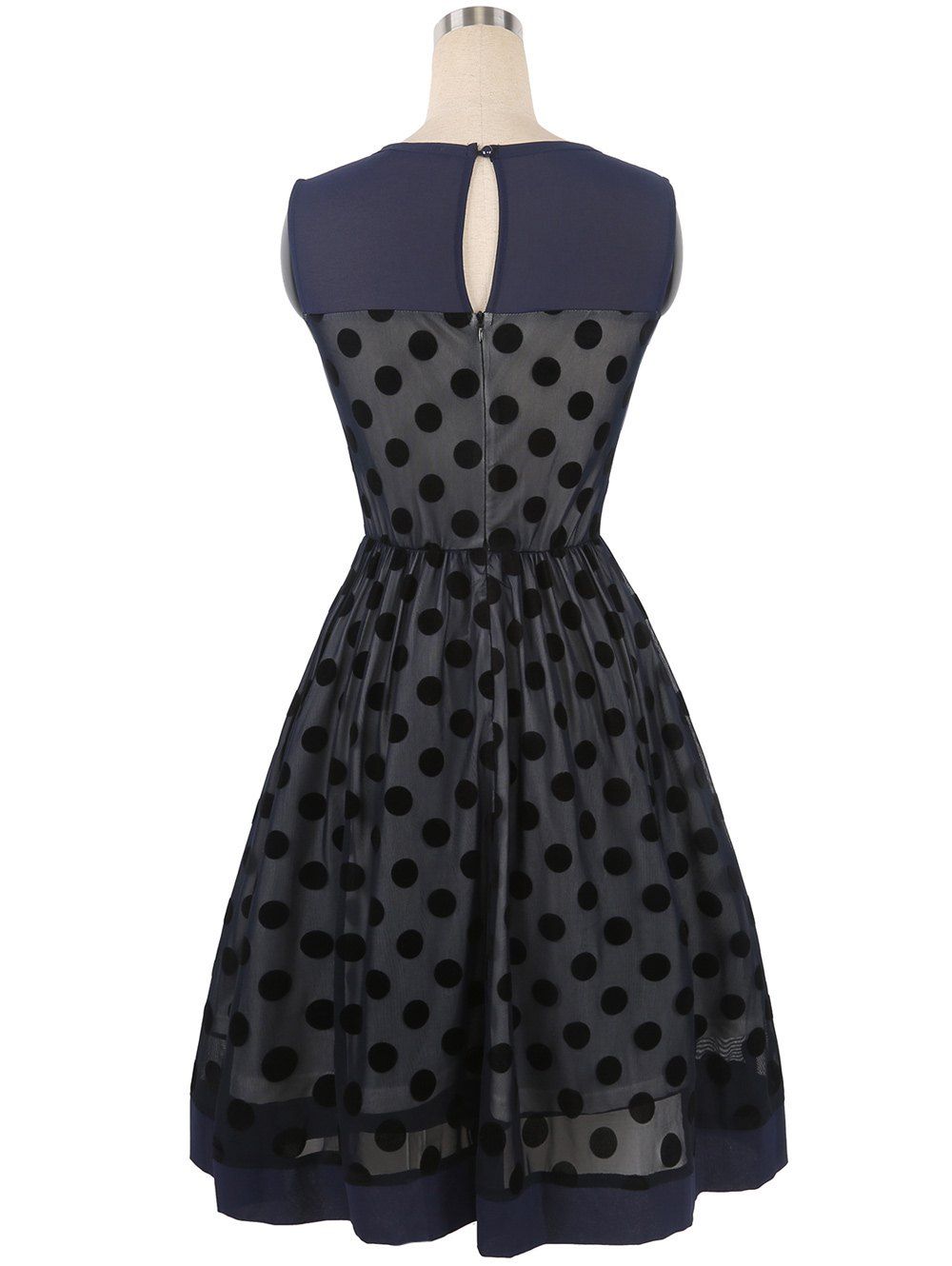 2018 Summer Retro Polka Dot Mesh Yarn Insert Dress PURPLISH BLUE XL In