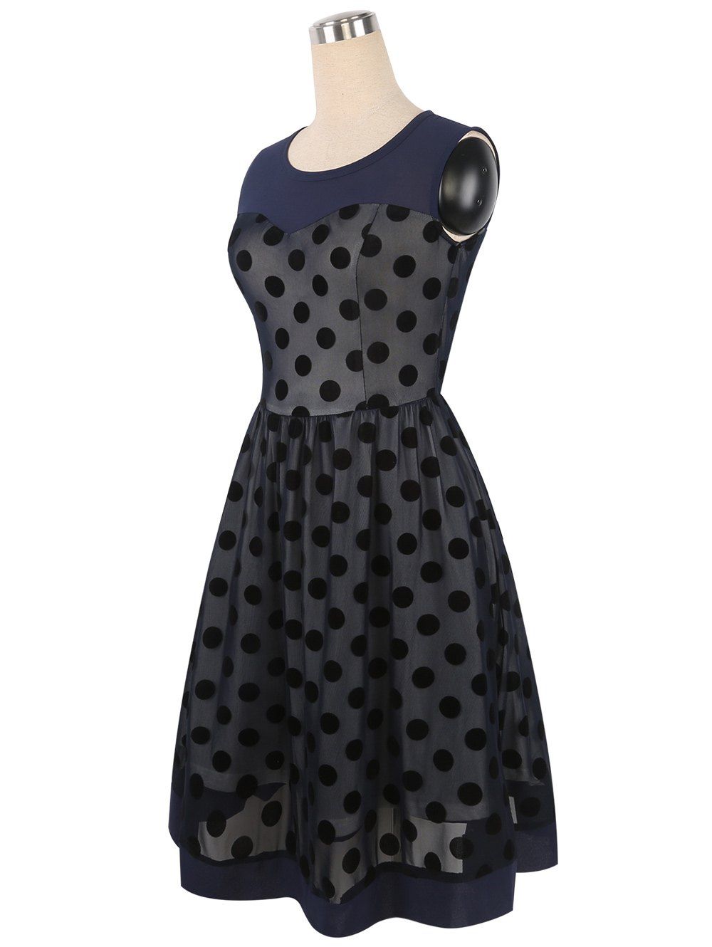 2018 Summer Retro Polka Dot Mesh Yarn Insert Dress PURPLISH BLUE XL In
