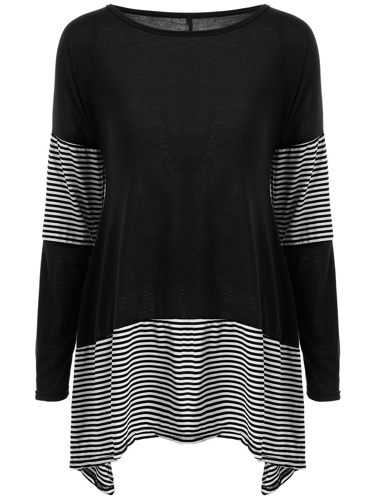 

Stripe Long Asymmetric Tee, Black