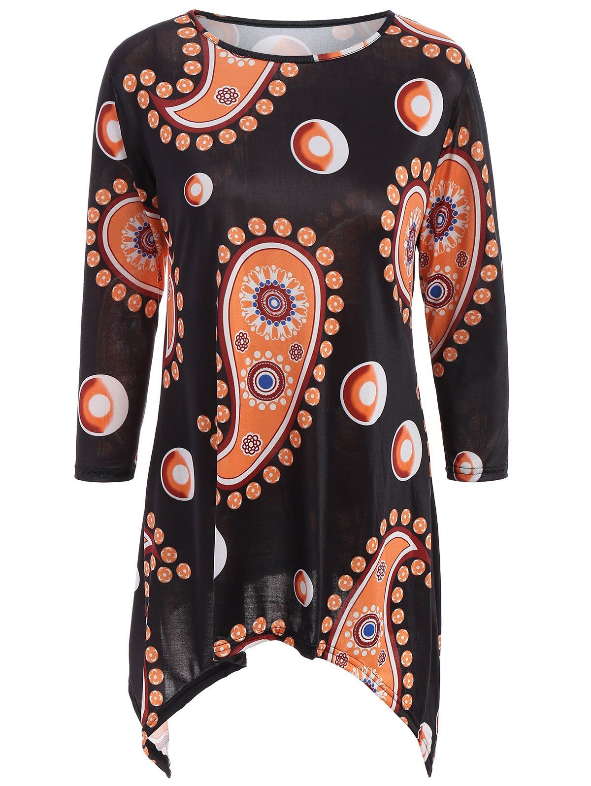 

Paisley Patterned Asymmetric Tee, Black