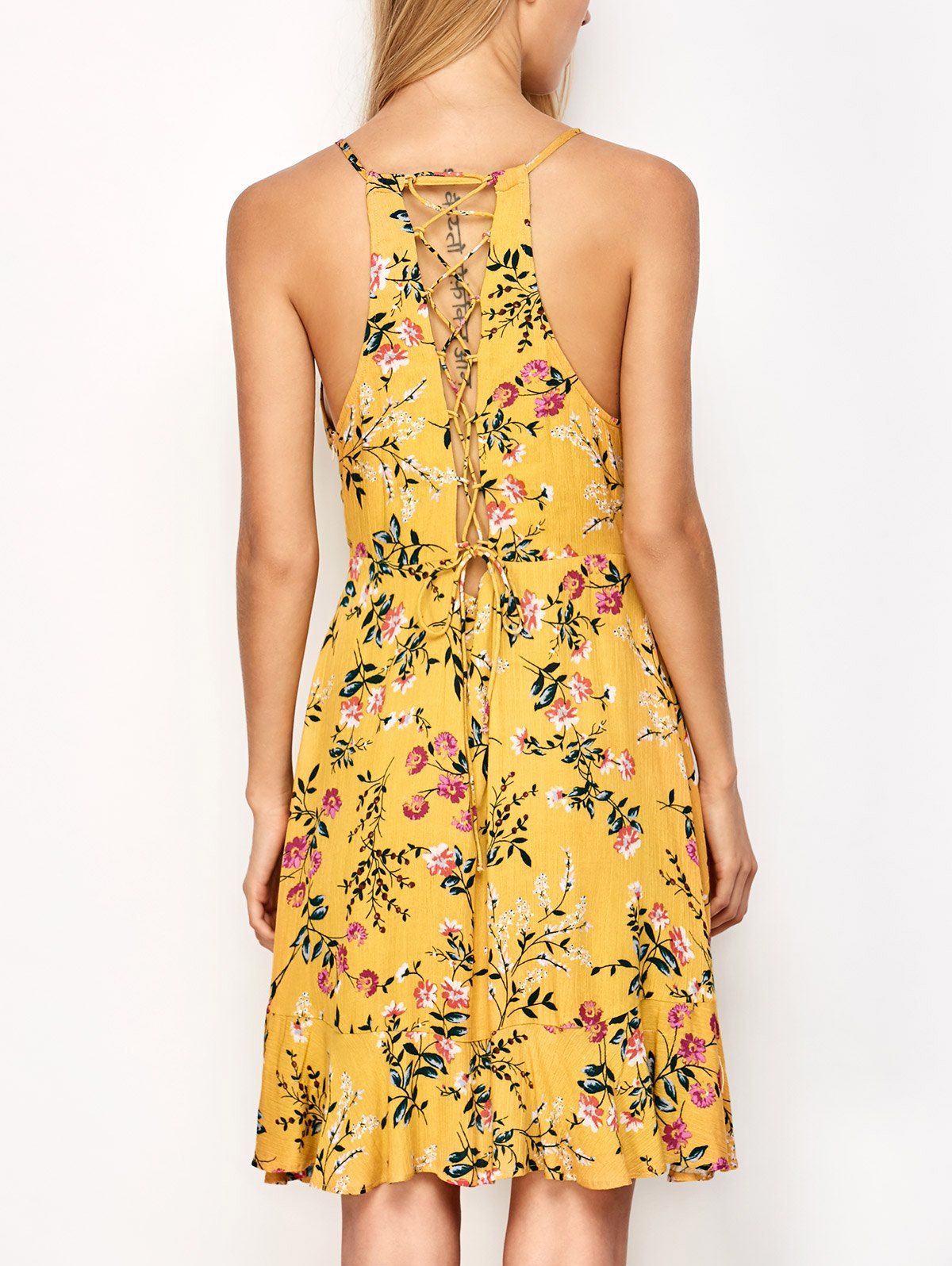 2018 Ruffled Cami Floral Skater Dress YELLOW M In Print Dresses Online ...