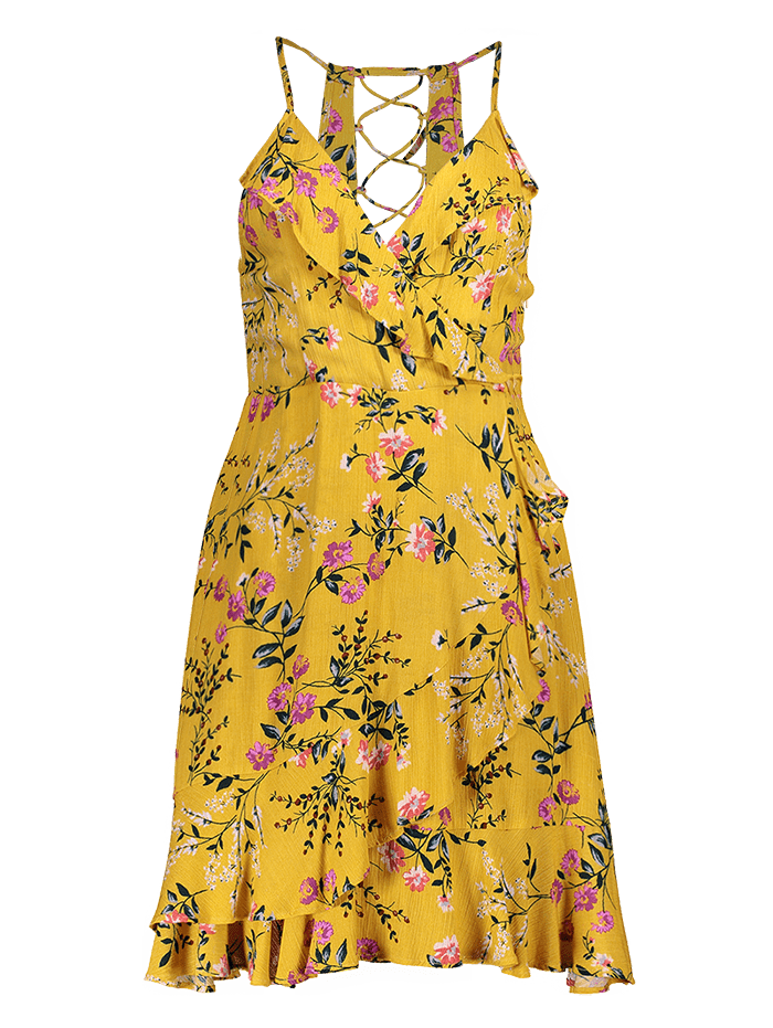 2018 Ruffled Cami Floral Skater Dress YELLOW M In Print Dresses Online ...