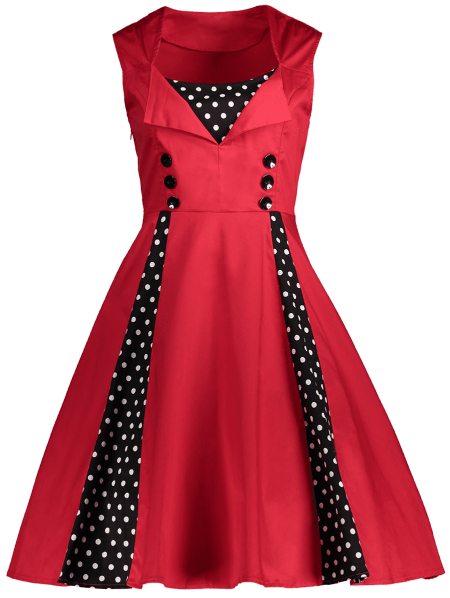 2018 Midi Polka Dot Prom Rockabilly Swing Vintage Prom Dresses RED XL ...