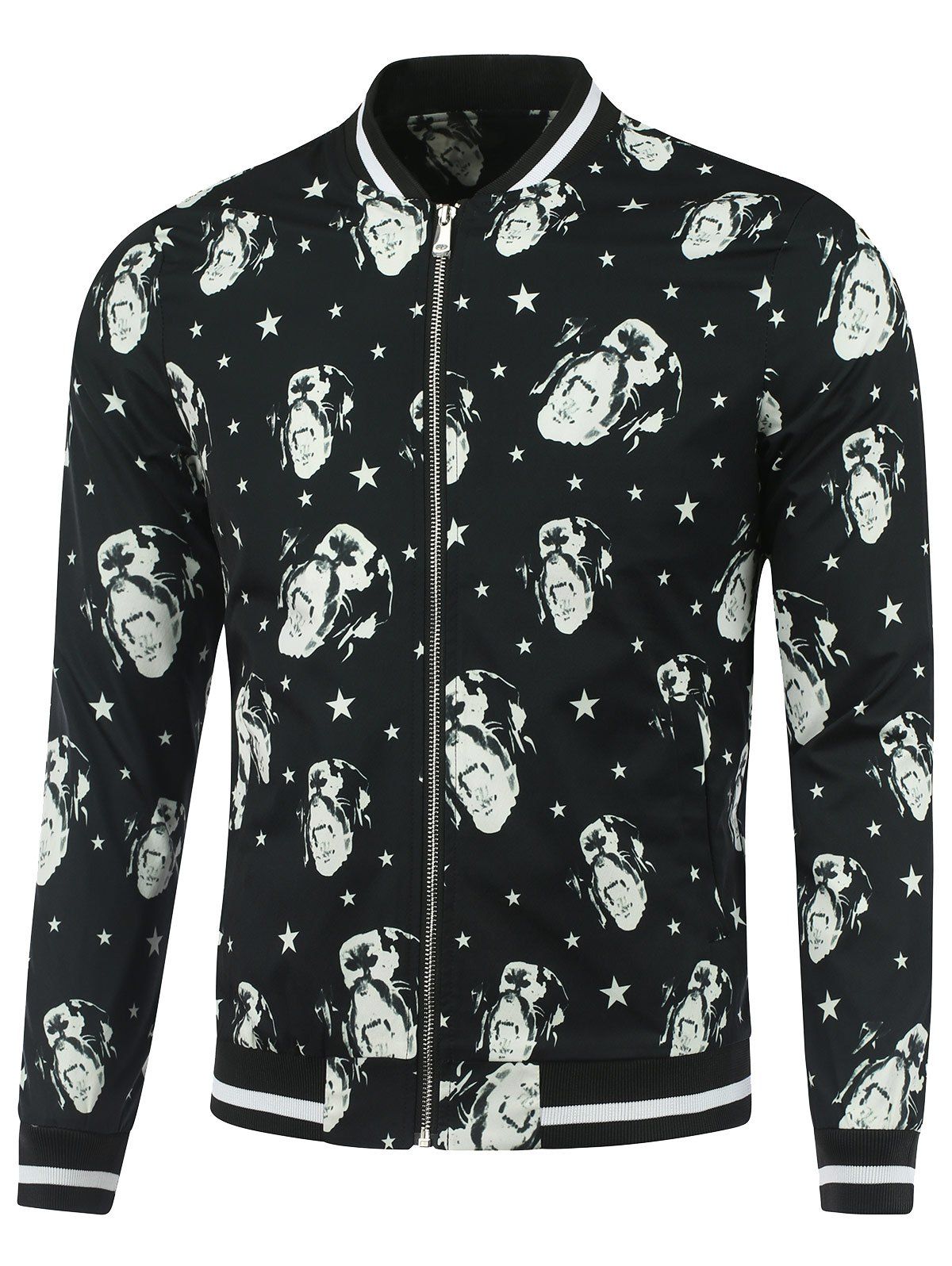 

Star Graphic Print Rib Panel Jacket, Black