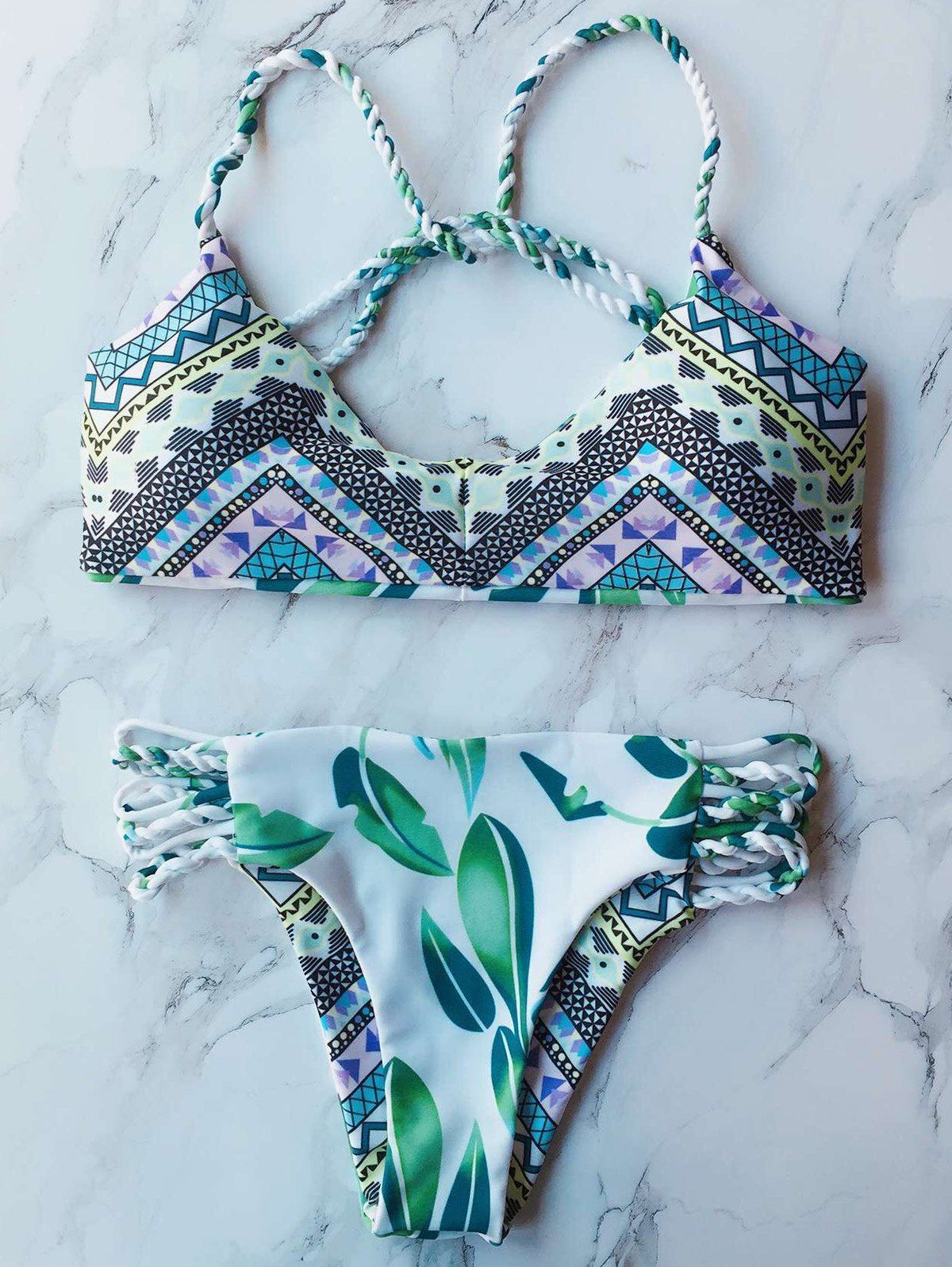 

Double Side Printed Cami Bikini Set, Green