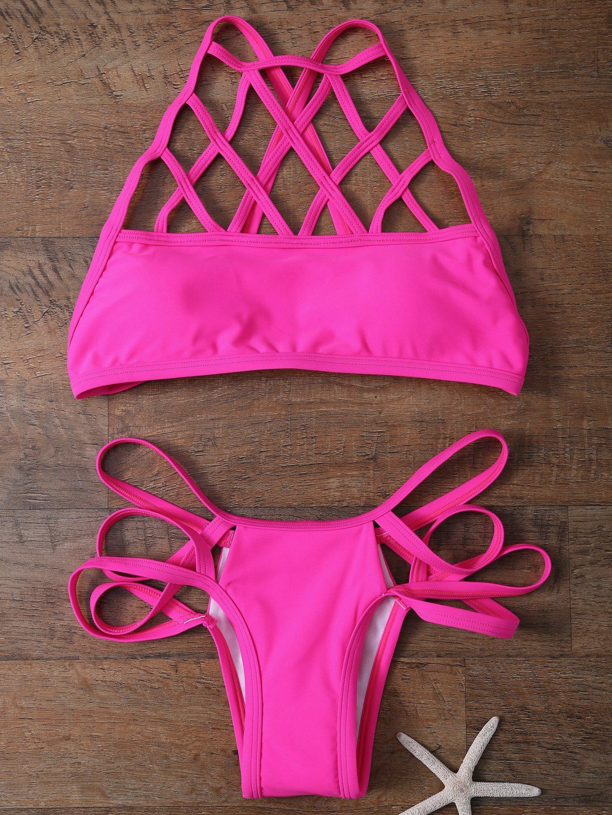 

Cut Out Strappy Crosscriss Bikini Set, Rose red