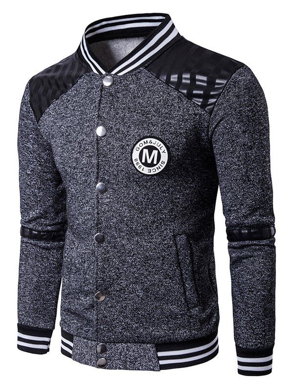 

Patch Design PU Insert Button Up Jacket, Deep gray