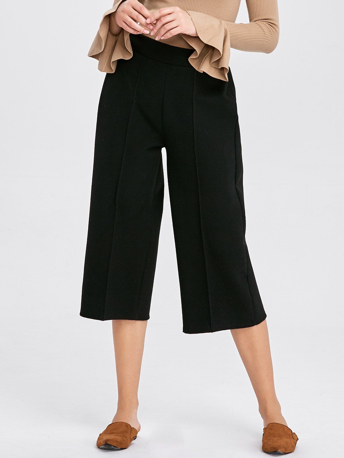 

High Waisted Crop Wide Leg Pants, Black