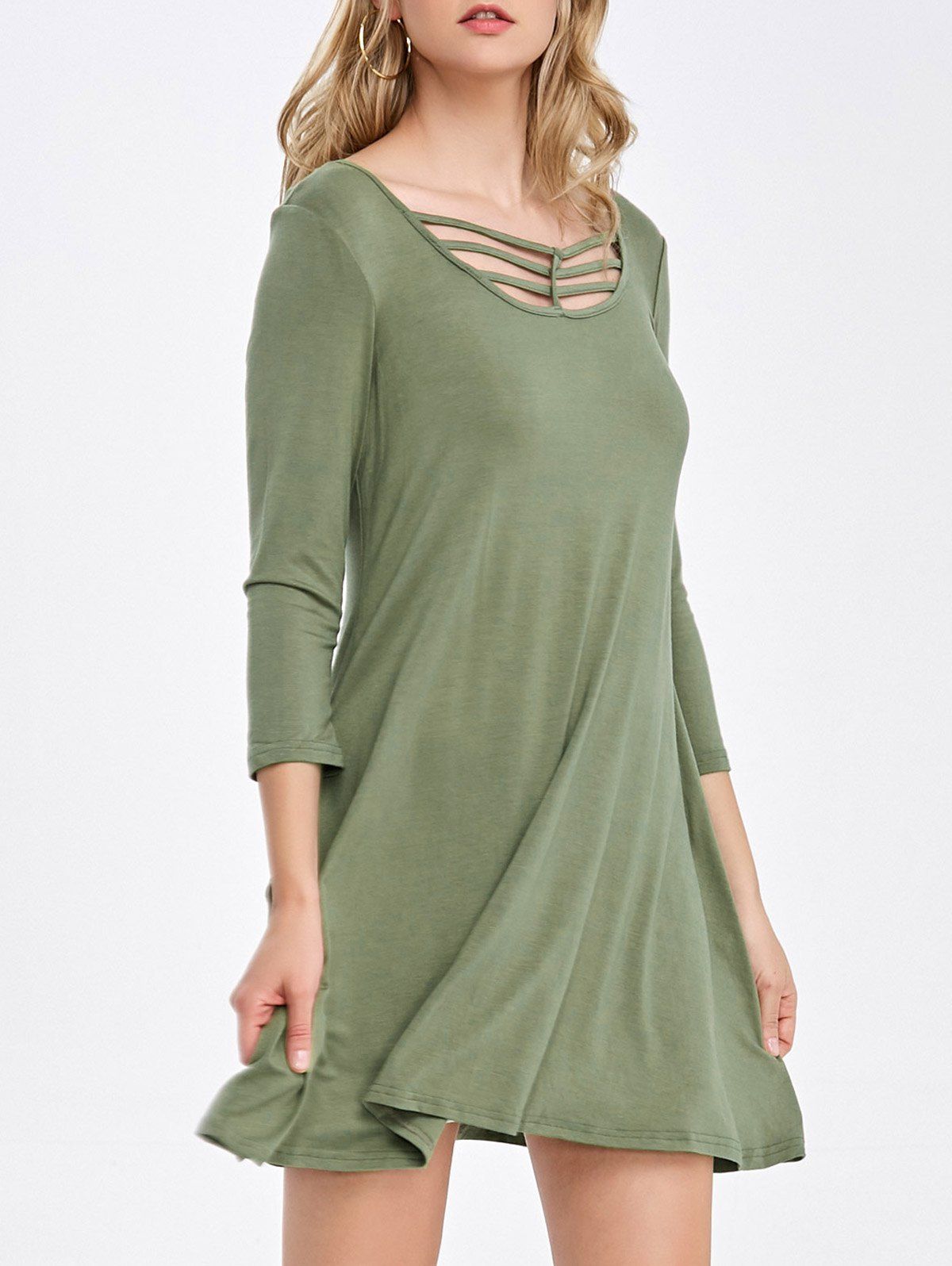 

Pockets Design Cut Out Casual Summer Dress, Army green